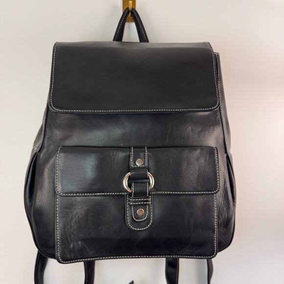 Vintage PERLINA Backpack Black Leather SnapTop Handle Adjustable Strap Handbag main image 8